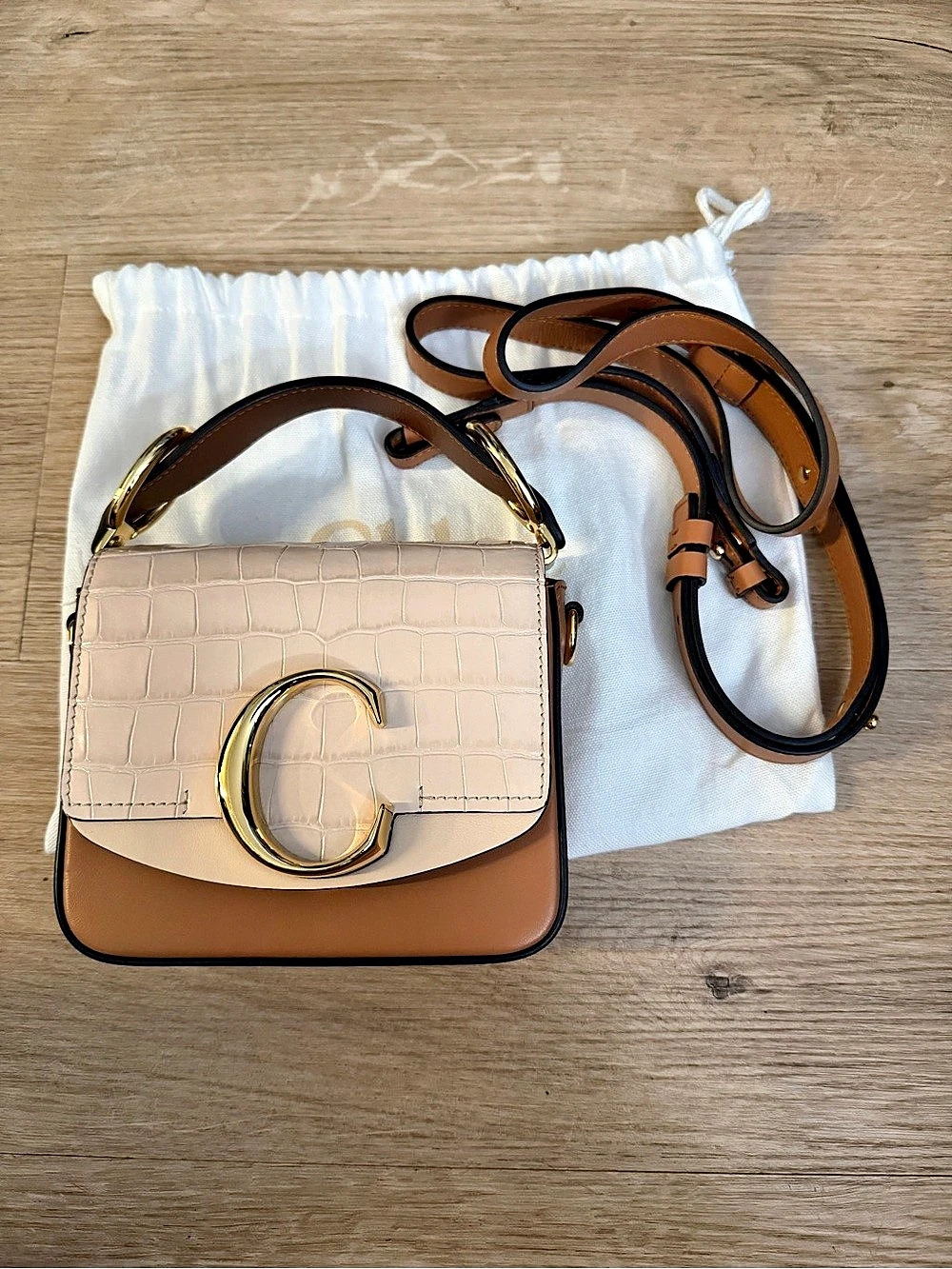 Chloé C Mini Crossbody Bag in Brown & Beige